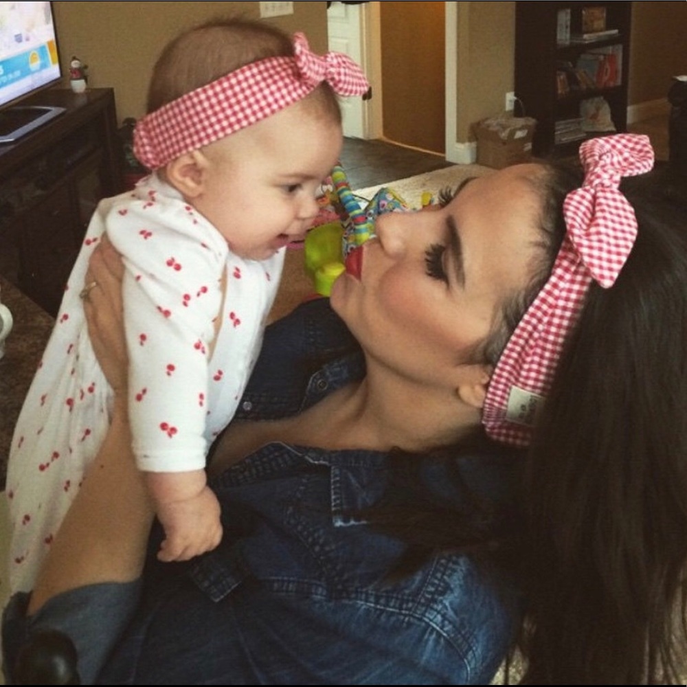Mother and daughter matching headband gingham bow